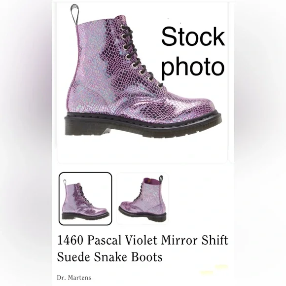 Dr. Marten Pascal Boots Violet Mirror Iridescent Rainbow Mermaid Suede Leather - Picture 2 of 16